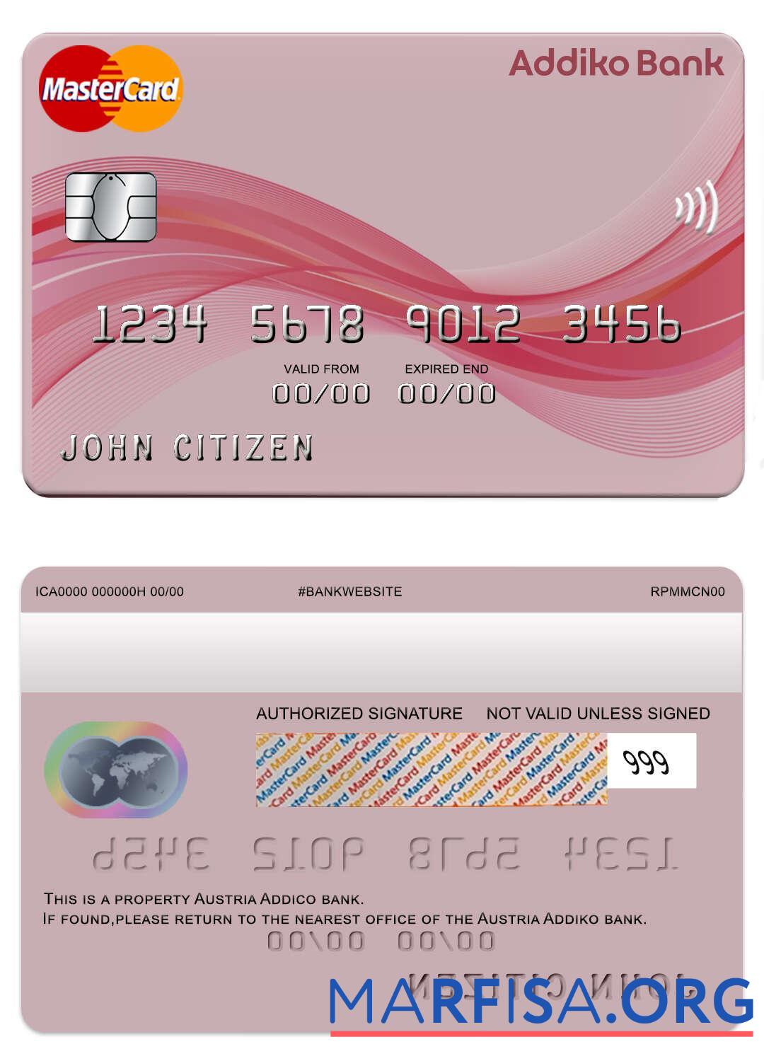 Blank Austria Addiko bank mastercard real example